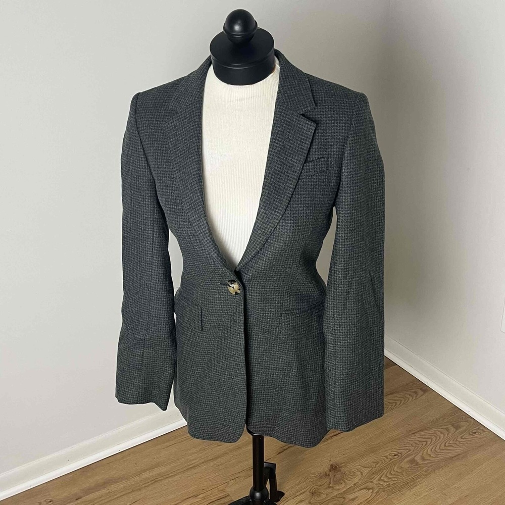 Remain Dark Green Tweed One Front Button Single Breasted Wool Blazer Jacket US 2